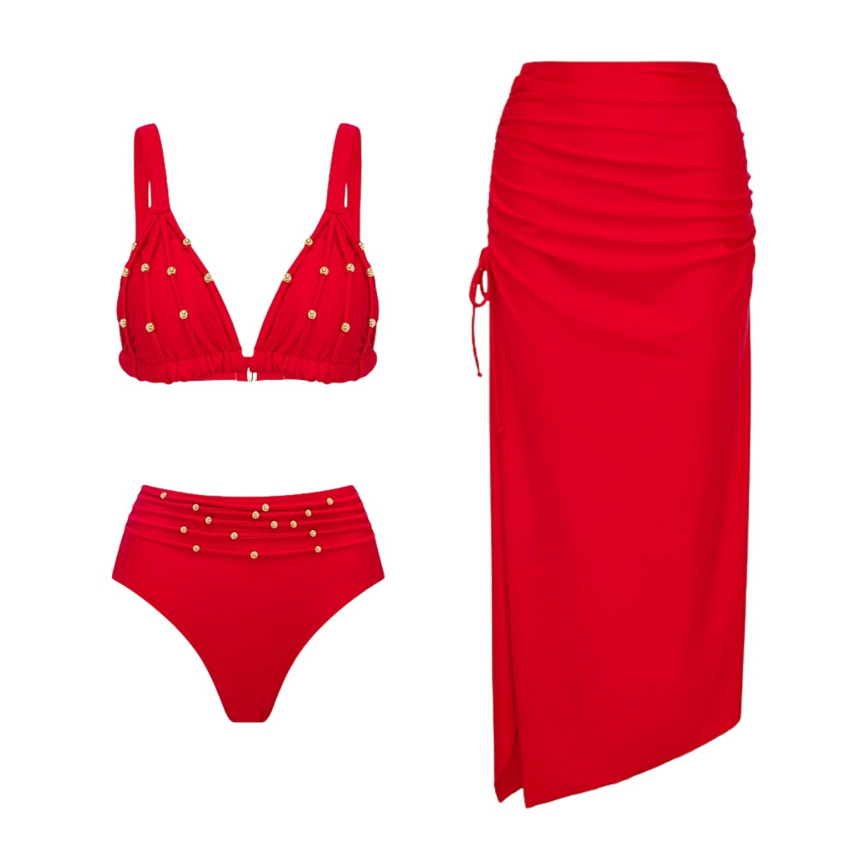 Red Two-Piece Bikini Swimwear Set for Women Triangular Cut, Swimwear