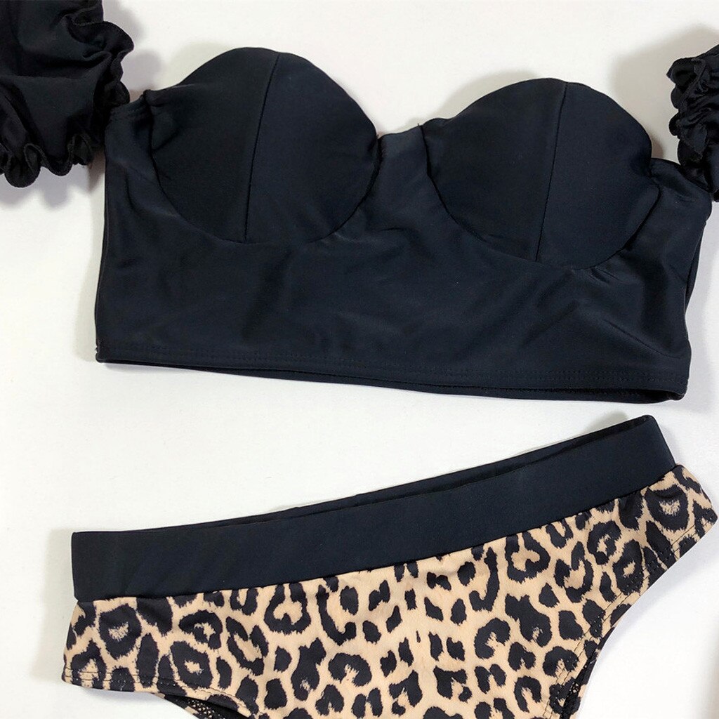 Swimwear Women Leopard Print Splice Bikini Push-Up Pad Swimwear Black Sexy Swimsuit Beachwear Bikinis Set Body Suit High Waist - Image 5