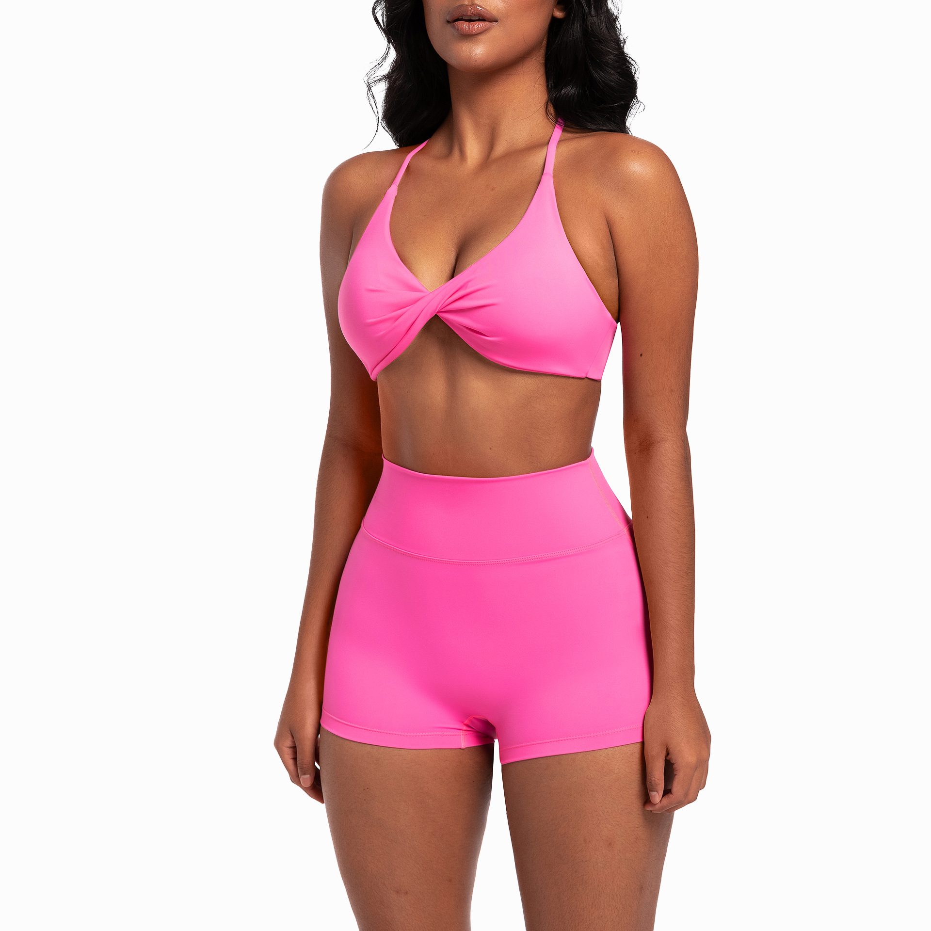 Outdoor yoga suit set, quick drying exercise yoga bra, women's high waist peach hip yoga shorts - Image 5