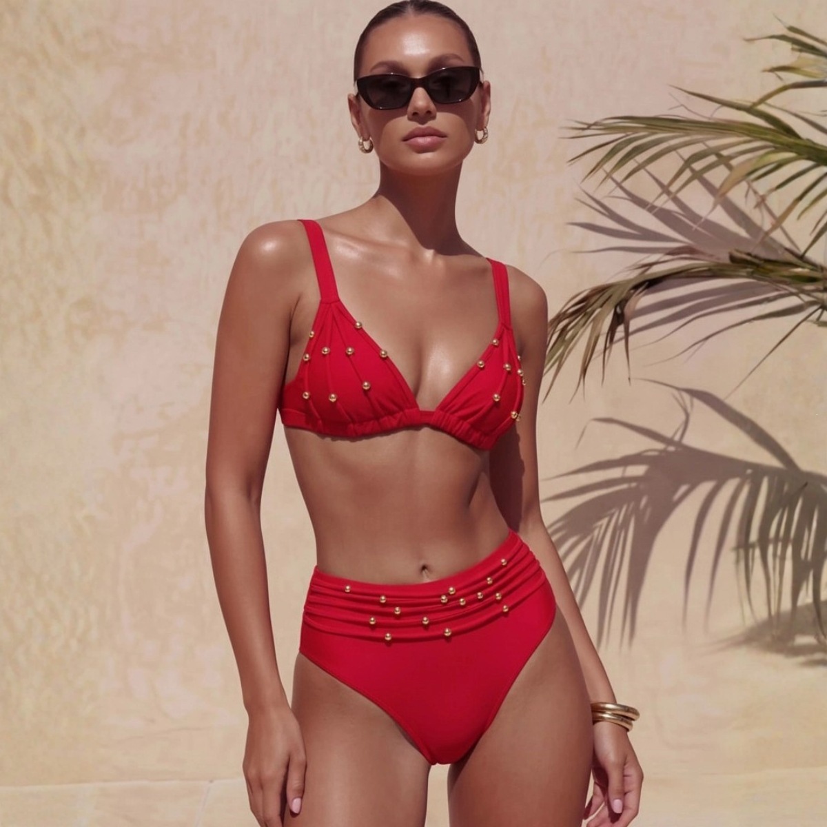Red Two-Piece Bikini Swimwear Set for Women Triangular Cut, Swimwear - Image 2