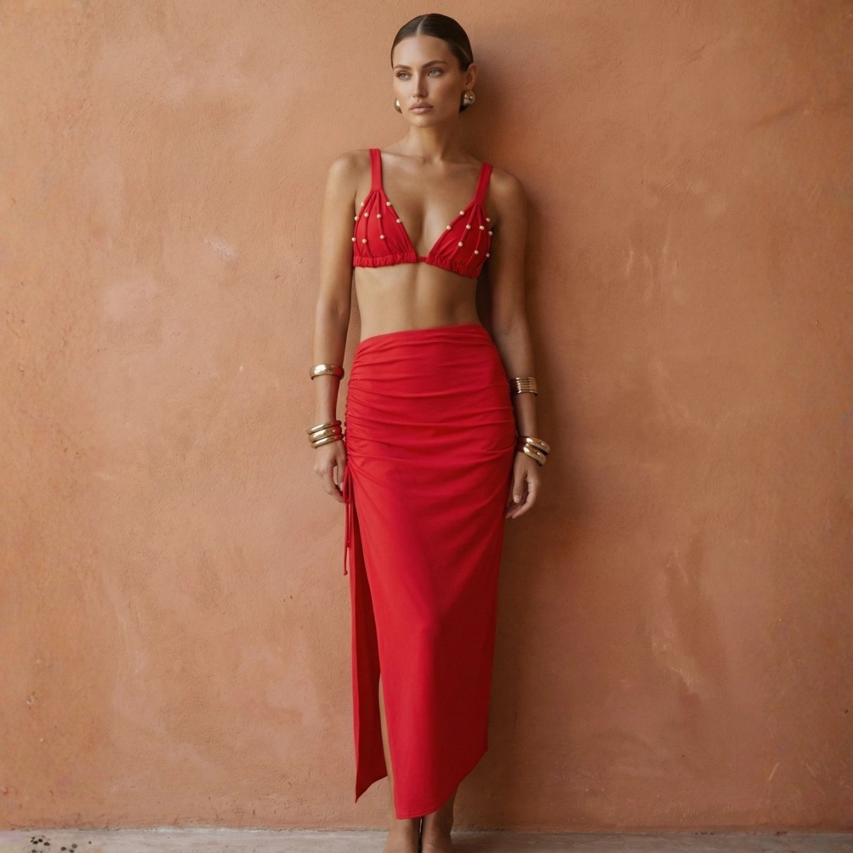 Red Two-Piece Bikini Swimwear Set for Women Triangular Cut, Swimwear - Image 5