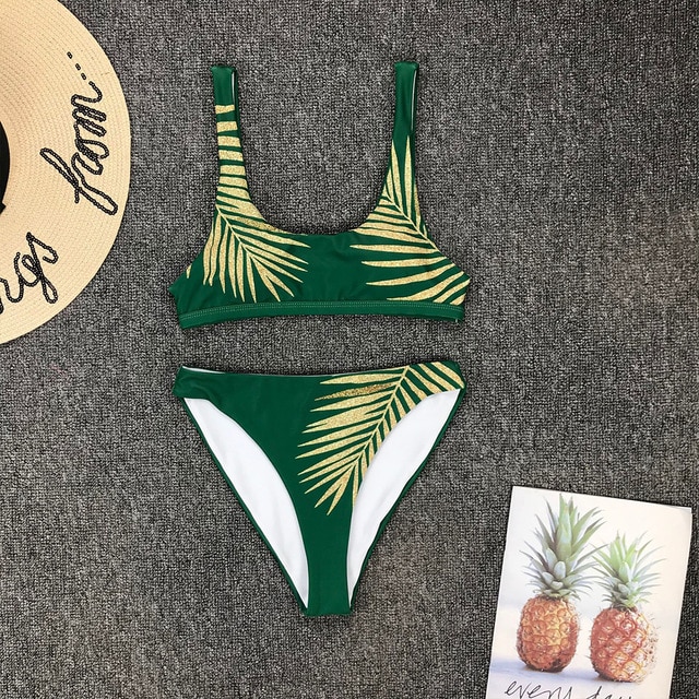 High Waist Bikini Swimsuit Women Sexy Print Bikinis Black Biquini Leaf Print Bikini Brazilian Micro Swimwear Women - Image 7
