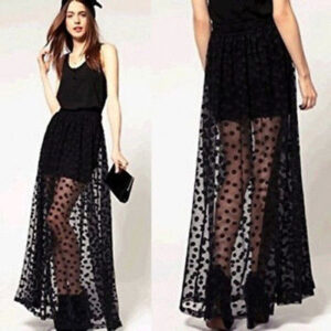 Meihuida Women Summer Beach Skirts Transparent Mesh Skirts Cover Up Women Skirts Ankel-Length Skirts