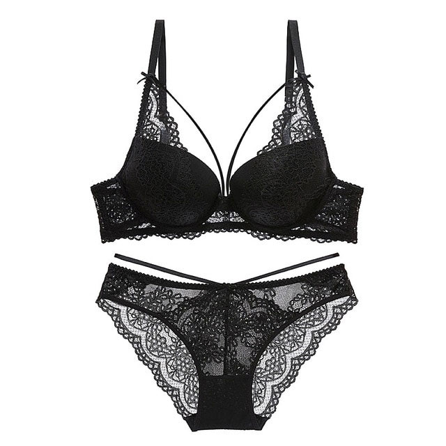 Green Underwear Set Women Bra Push Up Brassiere Cotton Thick Black Gather Sexy Bra Panties Sets Embroidery Lace Lingerie Set - Image 6