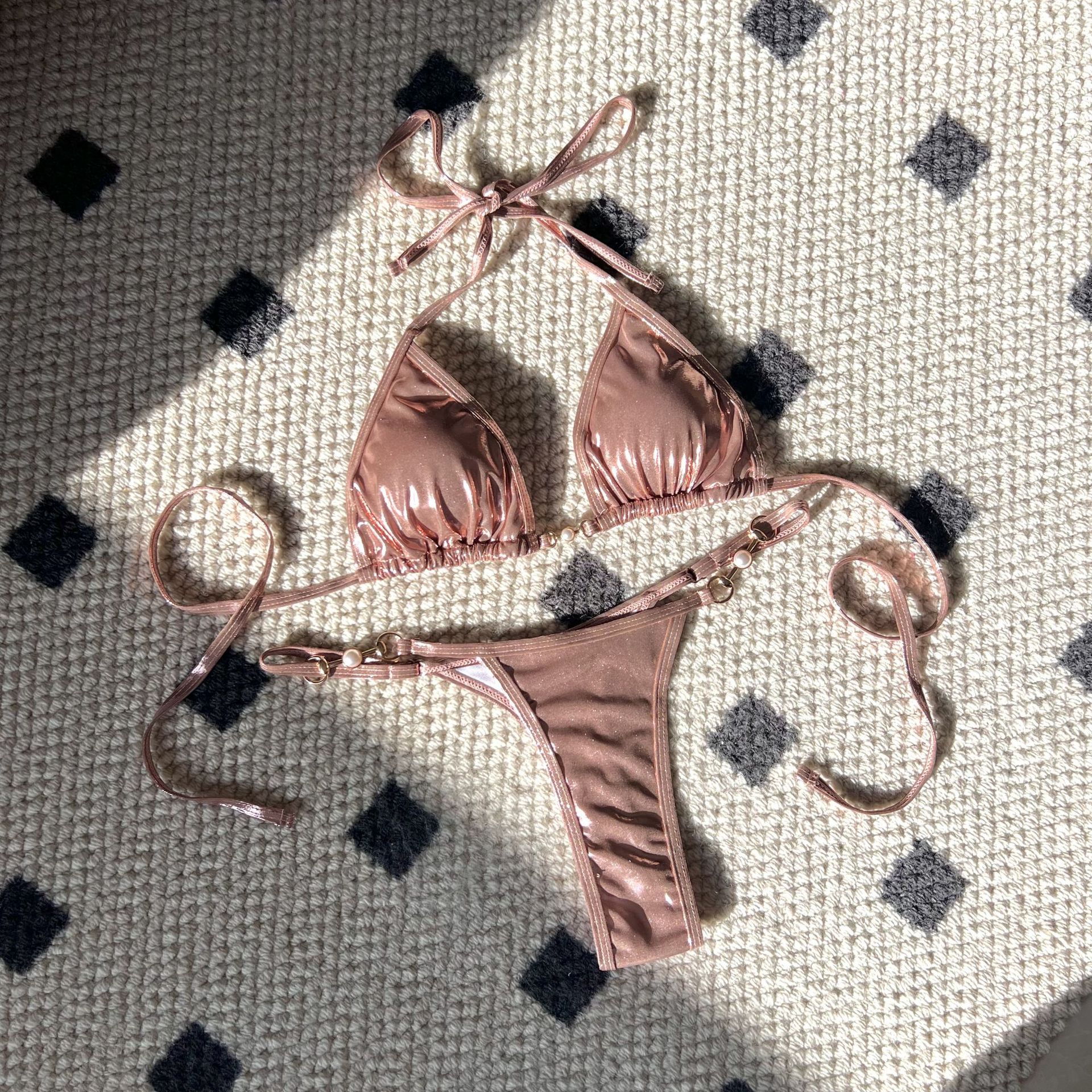 Sexy Shiny Pearl Thong Bikini Swimwear Bikini - Image 10