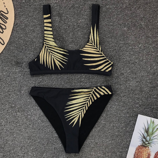 High Waist Bikini Swimsuit Women Sexy Print Bikinis Black Biquini Leaf Print Bikini Brazilian Micro Swimwear Women - Image 5