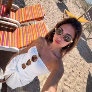 Metal trim opening design strapless jumpsuit