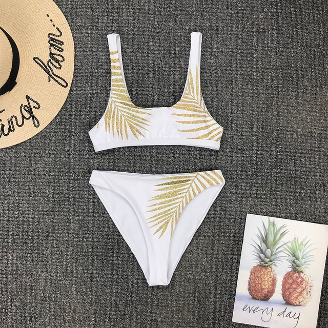 High Waist Bikini Swimsuit Women Sexy Print Bikinis Black Biquini Leaf Print Bikini Brazilian Micro Swimwear Women - Image 6