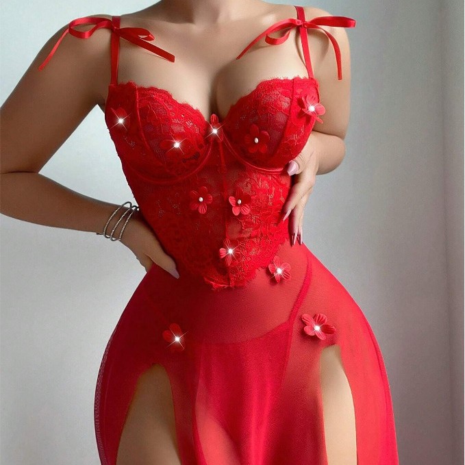 Red sexy long dress sexy dress sexy lingerie for women - Image 3