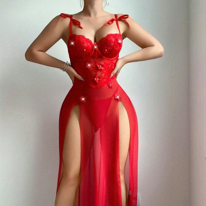 Red sexy long dress sexy dress sexy lingerie for women - Image 2