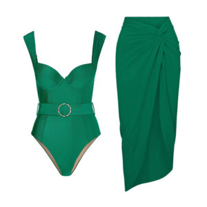One-piece Solid Color Swimwear for Women, Vacation Set Dress Swimwear