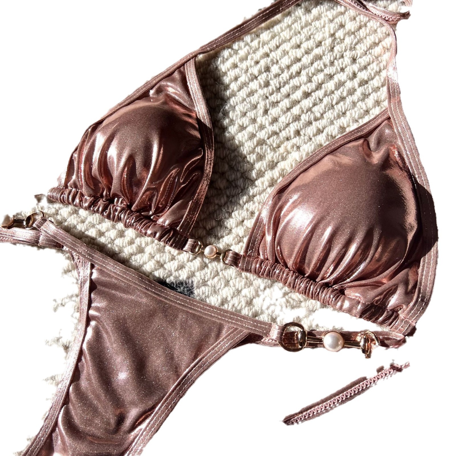 Sexy Shiny Pearl Thong Bikini Swimwear Bikini