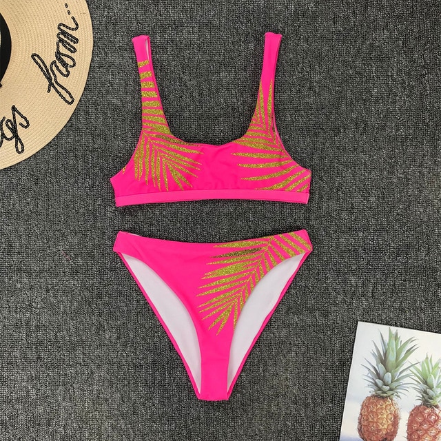 High Waist Bikini Swimsuit Women Sexy Print Bikinis Black Biquini Leaf Print Bikini Brazilian Micro Swimwear Women - Image 9