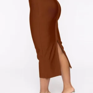 Sexy Open Fork Split Brown Bandage Skirts Long Midi Tight Pencil Bodycon XL Skirts High Waist Quality Office Lady Skirts