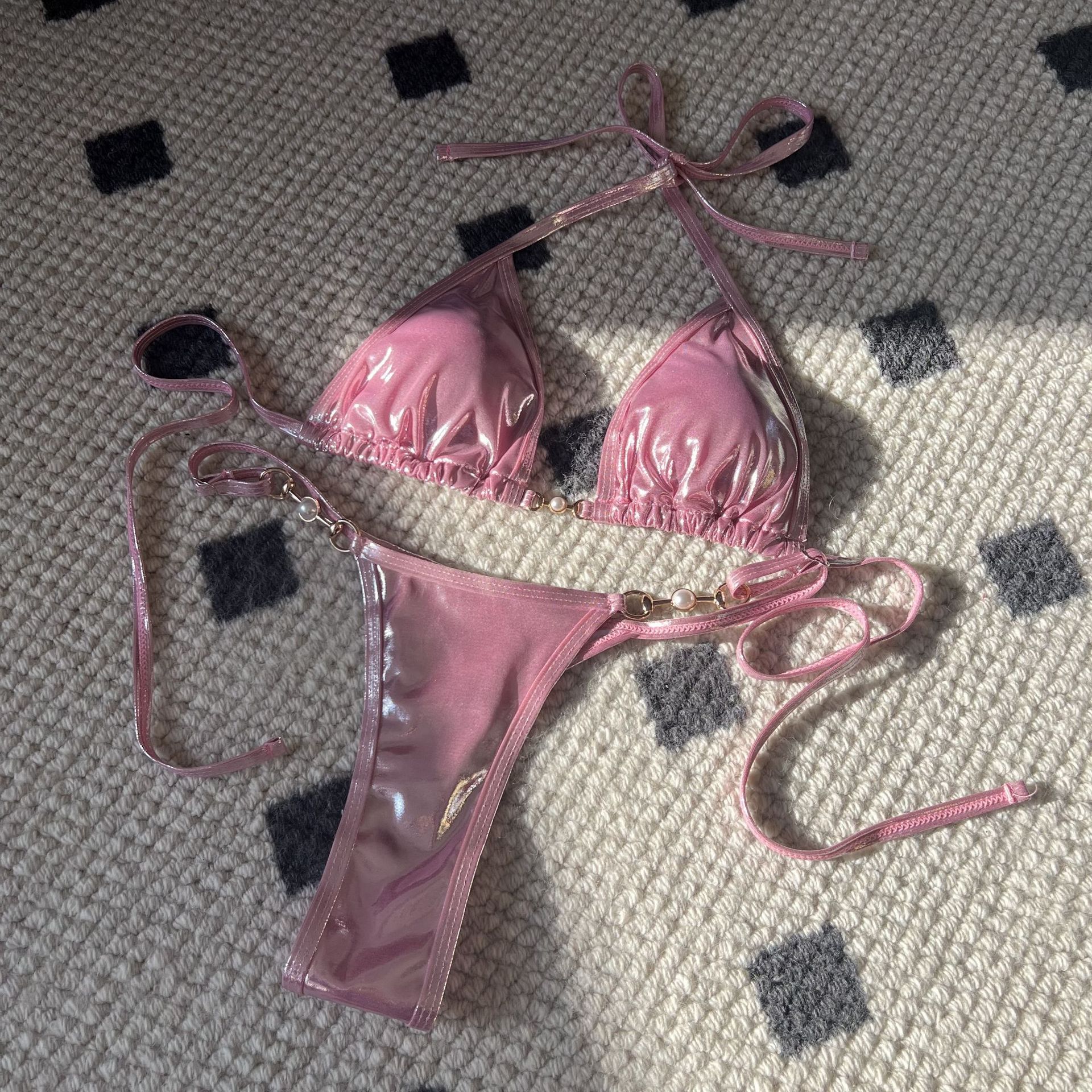 Sexy Shiny Pearl Thong Bikini Swimwear Bikini - Image 5