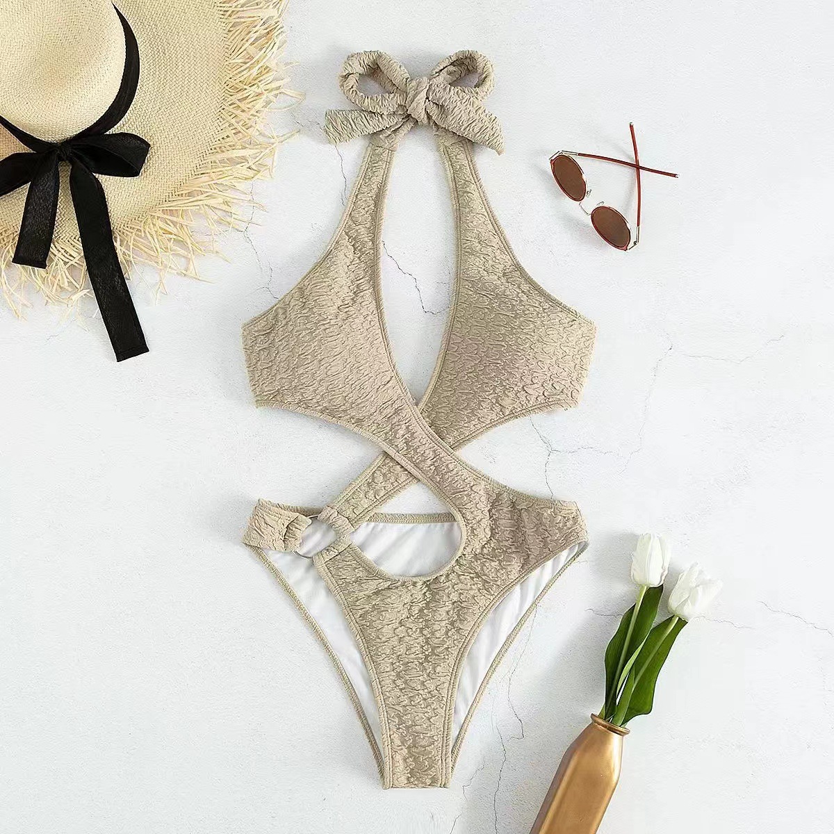 Jumpsuit bikini sexy beige swimsuit - Image 3